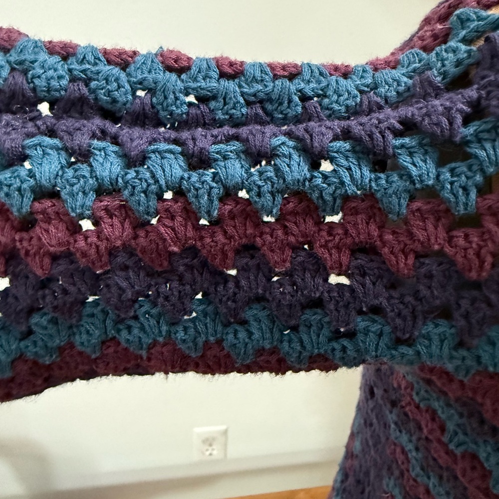 Betsey Johnson Burgundy & Teal Crochet Mini Dress - Picture 6 of 6